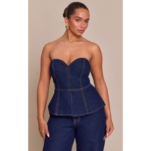 Femme Shape Top p&eacute;plum en jean indigo &agrave; col en coeur | Taille 42 - Taille 42