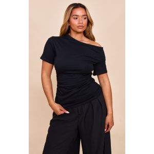 Shape T-shirt noir froncé sur les côtés à épaule dénudée, Noir - Taille 34