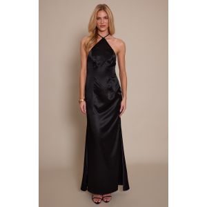 Femme Robe longue satin&eacute;e noire &agrave; dos nu nou&eacute; | Taille 34 - Taille 34