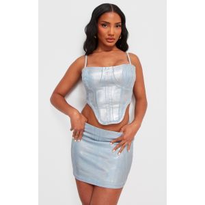Top corset en jean enduit bleu clair métallisé, Bleu - Taille 42
