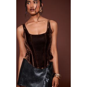Femme Corset long en velours chocolat &agrave; lis&eacute;r&eacute;s structurants et ourlet tombant | Taille 38 - Taille 38