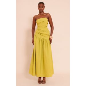 Femme Robe bustier longue tiss&eacute;e citron vert fonc&eacute; fronc&eacute;e | Taille 34 - Taille 34