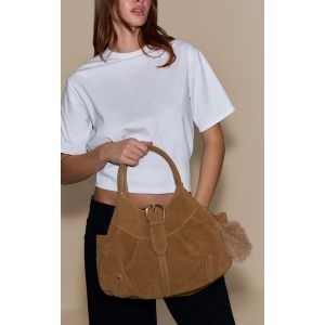 Femme Sac &agrave; main en su&eacute;dine camel &agrave; empi&egrave;cement en fausse fourrure - Taille One Size
