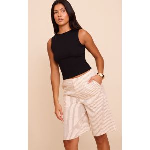 Femme Short long l&eacute;ger beige &agrave; fines rayures | Taille 36 - Taille 36