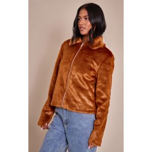 Femme Tall Veste courte en fausse fourrure marron clair | Taille Large - Taille L