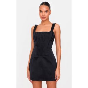 Femme Robe moulante style corset tissée deluxe noire à col carré et lacets au dos | Taille 32 - Taille 32