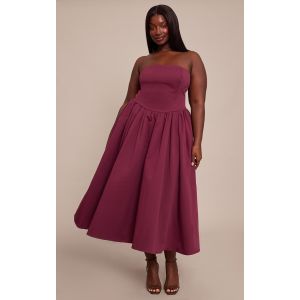 Femme Plus Robe bustier mi-longue patineuse tiss&eacute;e prune fronc&eacute;e | Taille 44 - Taille 44