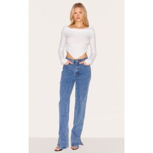 Jean bleu effet vintage à ourlet fendu, Vintage Délavé - Taille 40
