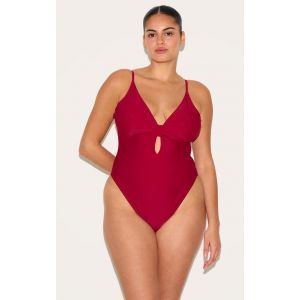 Plus Maillot de bain bordeaux noué devant à découpe, Bordeaux - Taille 58