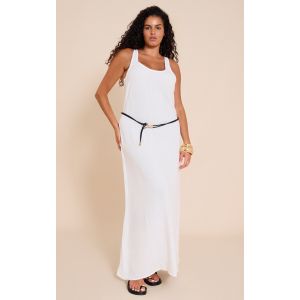 Plus Robe longue texturée blanche à col rond, Blanc - Taille 48