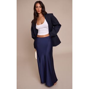 Femme Petite Jupe longue fluide satin&eacute;e bleu marine | Taille Small - Taille S