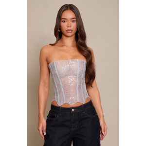 Femme Corset en dentelle textur&eacute;e argent&eacute;e &agrave; sequins | Taille 36 - Taille 36