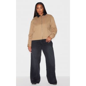 Femme Plus Veste utilitaire beige à col contrastant et poches | Taille 50 - Taille 50