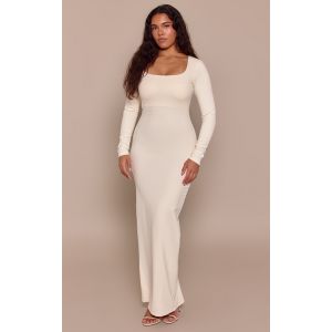 Femme Shape Robe longue en Sculpt cr&egrave;me &agrave; col carr&eacute; manches longues et soutien-gorge int&eacute;gr&eacute; | Taille 34 - Taille 34