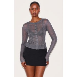 Cardigan en maille tricot gris charbon transparente, Gris Charbon - Taille XS