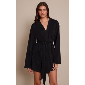 Femme Peignoir court doux noir | Taille Large - Taille L