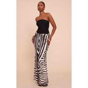Jupe longue en mousseline de soie imprimée noire, Noir - Taille 42