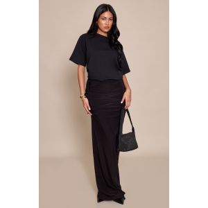 Femme Jupe longue doubl&eacute;e moulante noire fronc&eacute;e sur les c&ocirc;t&eacute;s | Taille 42 - Taille 42