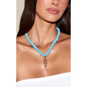 Collier en perles turquoise à pendentif poisson, Turquoise - Taille One Size