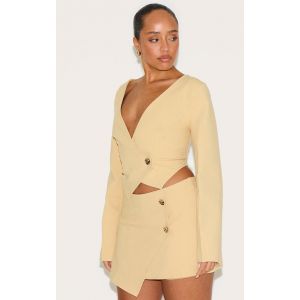 Shape Blazer asymétrique en effet lin jaune citron à boutons martelés, Jaune Citron - Taille 44