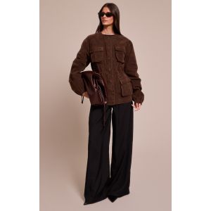 Veste structurée en suédine chocolat à taille ajustable et poches, Chocolat - Taille 34