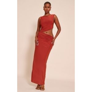 Femme Robe longue doubl&eacute;e moulante orange &agrave; d&eacute;coupe | Taille 44 - Taille 44