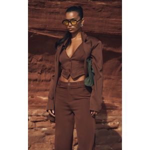 Veste de tailleur oversize en maille tissée chocolat, Marron Chocolat - Taille 32