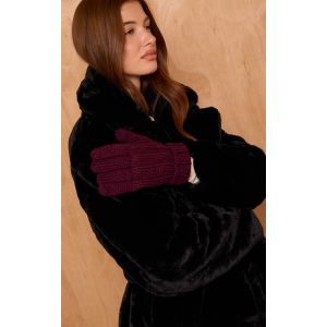 Femme Gants en maille tricot épaisse prune | Taille Medium/Large - Taille M/L