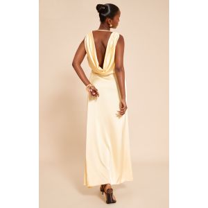 Femme Robe longue satin&eacute;e jaune &agrave; col b&eacute;nitier plongeant | Taille 40 - Taille 40