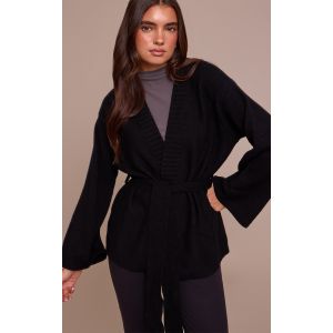 Femme Cardigan oversize noir à taille nouée | Taille Large - Taille L