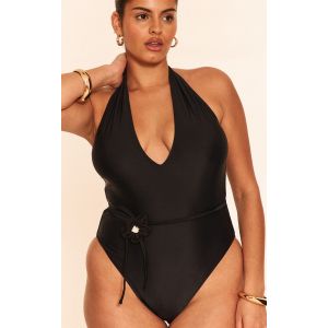 Plus Maillot de bain noir décolleté à dos nu et ceinture, Noir - Taille 58