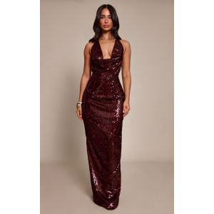 Femme Petite Robe longue bordeaux &agrave; col nou&eacute; et ornements | Taille 34 - Taille 34