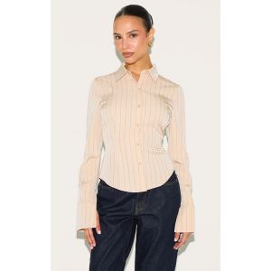 Petite Chemise ajustée gris pierre à rayures et manches longues, Gris Pierre - Taille 36