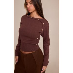 Femme Petite Pull en maille tricot chocolat &agrave; clous | Taille Large - Taille L