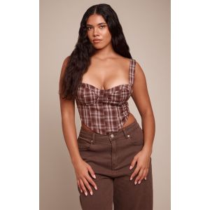 Femme Shape Crop top corset marron &agrave; carreaux | Taille 46 - Taille 46