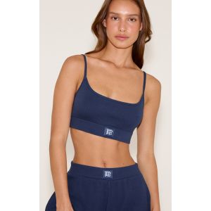 PrettyLittleThing Bralette de pyjama tonal élastique côtelée bleu marine, Bleu Marine - Taille XS