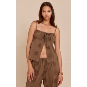 Femme Top fluide marron &agrave; tourbillons brod&eacute;s | Taille 40 - Taille 40