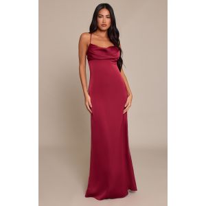 Femme Robe longue satinée rouge vin à bretelles fines et buste drapé | Taille 44 - Taille 44