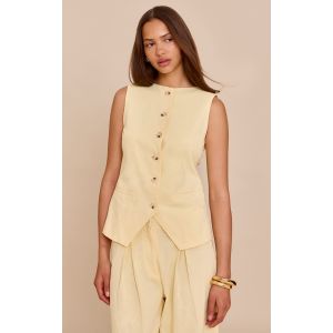 Gilet de tailleur en effet lin jaune beurre, Jaune Beurre - Taille 38