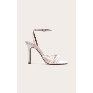 Talons pointure large carrés en PU blanc à talon aiguille haut et brides croisées en tubes, Blanc - Taille 41