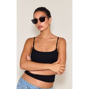 Lunettes de soleil carrées noires à barre et monture en métal, Noir - Taille One Size