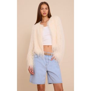 Femme Veste crème sans revers à franges | Taille 42 - Taille 42