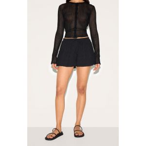 Short fluide en jersey texturé noir à cordons ajustables, Noir - Taille 34