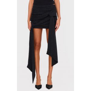 Mini-jupe en lurex pailleté noir à double nœud sur le devant, Noir - Taille 32