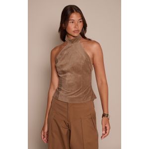 Femme Top ajust&eacute; dos nu plongeant en velours c&ocirc;tel&eacute; marron | Taille 40 - Taille 40