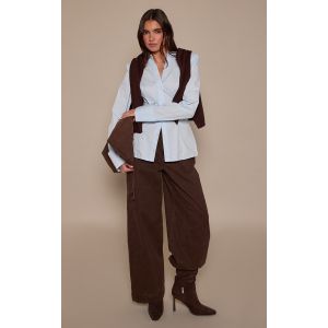 Femme Chemise cintr&eacute;e en coton bleu clair &agrave; &eacute;paulettes et manchettes repli&eacute;es | Taille 32 - Taille 32