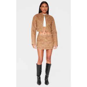 Mini-jupe en jean marron à poches cargo, Marron - Taille 36