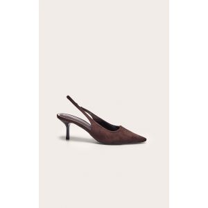 Escarpins pointus en suédine chocolat à talon moyen et bride derrière, Chocolat - Taille 39