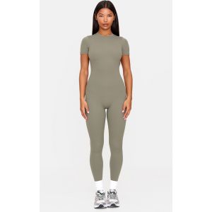 Femme Combishort moulant en Sculpt vert olive &agrave; manches courtes | Taille 2XL - Taille 2XL