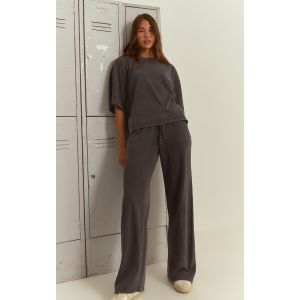 Femme Jogging droit gris anthracite acidul&eacute; &agrave; parties c&ocirc;tel&eacute;es | Taille XS - Taille XS